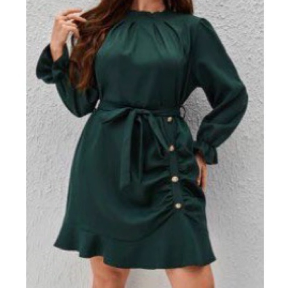 SHEIN Dark Green Long Sleeve Dress